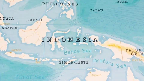 A Rotating Map Centered on Indonesia. Stock Footage 243445199