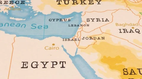 A Rotating Map Centered on Israel. Stock Footage 243475325