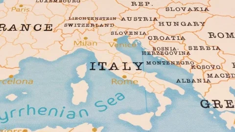 A Rotating Map Centered on Italy. Stock Footage 243475354