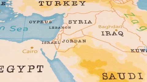 A Rotating Map Centered on Jordan. Stock Footage 243475374