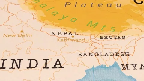 A Rotating Map Centered on Kathmandu. Stock Footage 243475417