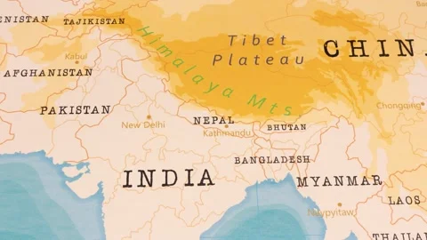 A Rotating Map Centered on Kathmandu, Nepal. Stock Footage 243446025