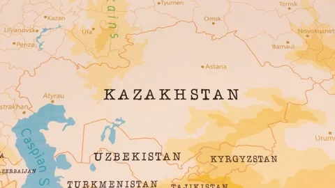 A Rotating Map Centered on Kazakhstan. Stock Footage 243445491