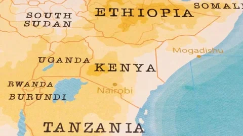 A Rotating Map Centered on Kenya. Stock Footage 243475394