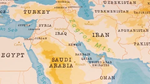 A Rotating Map Centered on Kuwait. Stock Footage 243445641