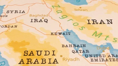 A Rotating Map Centered on Kuwait. 스톡 동영상 243475473