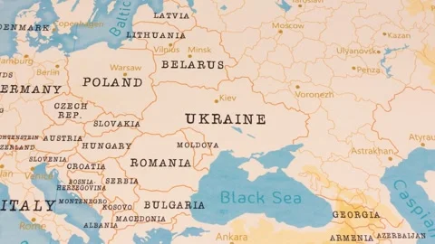 A Rotating Map Centered on Kyiv(Kiev), Ukraine. Stock Footage 243447208