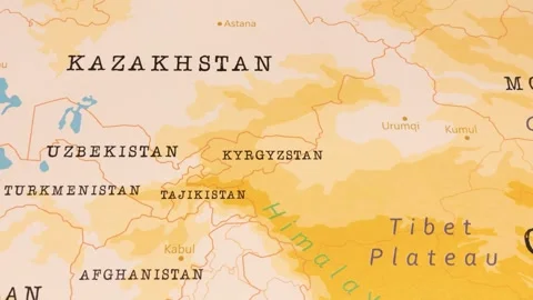 A Rotating Map Centered on Kyrgyzstan. Stock Footage 243445725
