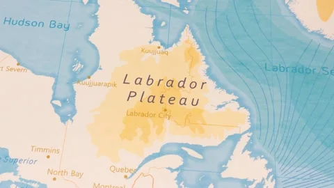 A Rotating Map Centered on Labrador Plateau. Stock Footage 243445696