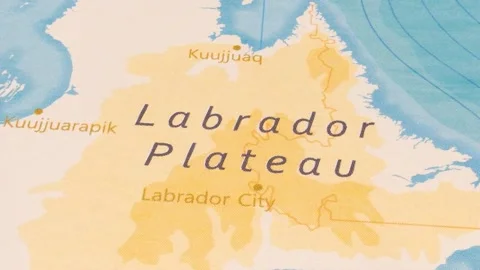 A Rotating Map Centered on Labrador Plateau. Stock Footage 243475481