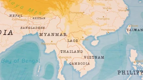 A Rotating Map Centered on Laos. Stock Footage 243445691