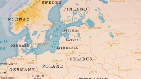 A Rotating Map Centered on Latvia. Stock Footage 243445763