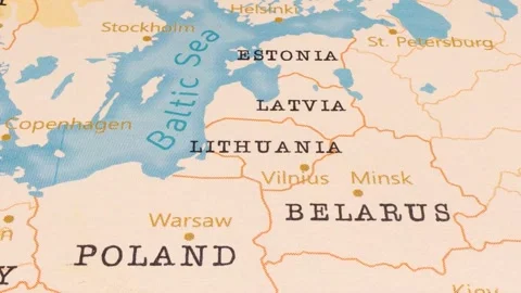 A Rotating Map Centered on Lithuania. 스톡 동영상 243475574