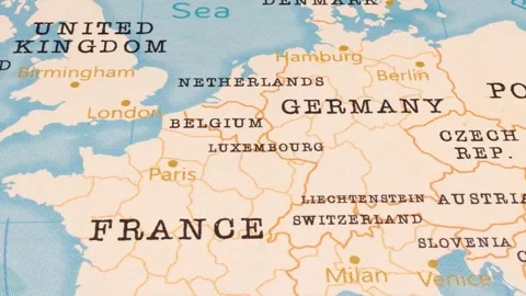 A Rotating Map Centered on Luxembourg. Stock Footage 243475577