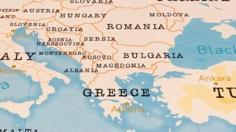 A Rotating Map Centered on Macedonia. Stock Footage 243475602