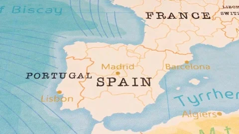 A Rotating Map Centered on Madrid. Stock Footage 243475612