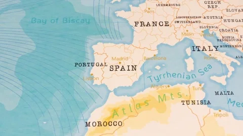 A Rotating Map Centered on Madrid, Spain. 스톡 동영상 243447486