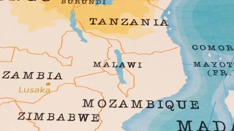 A Rotating Map Centered on Malawi. Stock Footage 243475647