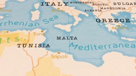 A Rotating Map Centered on Malta. Stock Footage 243475748