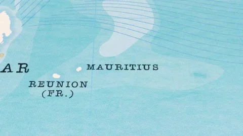A Rotating Map Centered on Mauritius. Stock Footage 243475841
