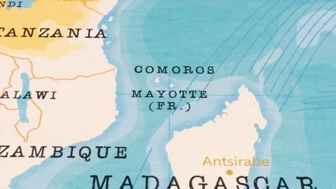 A Rotating Map Centered on Mayotte. 스톡 동영상 243478684