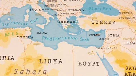 A Rotating Map Centered on Mediterranean Sea. Stock Footage 243445904