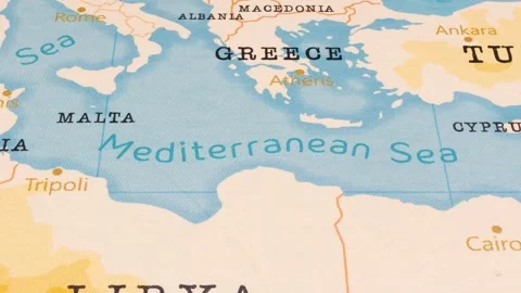 A Rotating Map Centered on Mediterranean Sea. Stock Footage 243475881