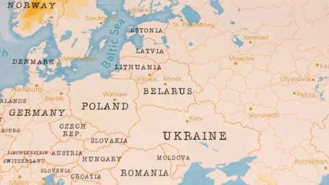 A Rotating Map Centered on Minsk, Belarus. Stock Footage 243443460
