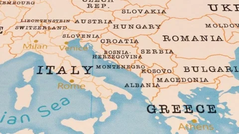 A Rotating Map Centered on Montenegro. Stock Footage 243475989