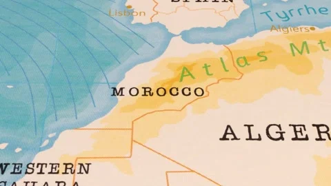 A Rotating Map Centered on Morocco. Stock Footage 243476014
