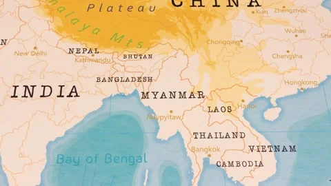 A Rotating Map Centered on Myanmar. Stock Footage 243446024