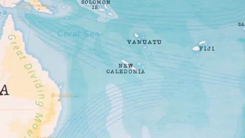 A Rotating Map Centered on New Caledonia. Stock Footage 243446072