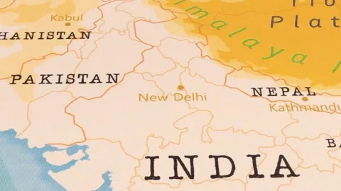 A Rotating Map Centered on New Delhi. Stock Footage 243476171