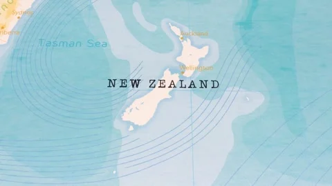 A Rotating Map Centered on New Zealand. Stock Footage 243446098