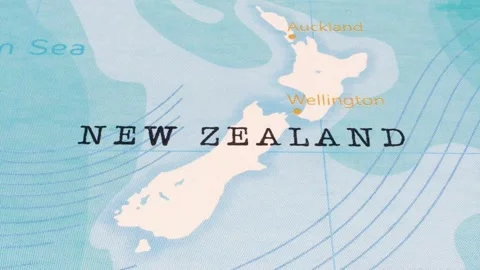 A Rotating Map Centered on New Zealand. Stock Footage 243476194