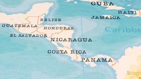 A Rotating Map Centered on Nicaragua. Stock Footage 243476239
