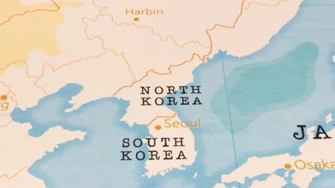 A Rotating Map Centered on North Korea. Stock Footage 243476325