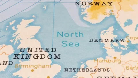 A Rotating Map Centered on North Sea. Stock Footage 243476381
