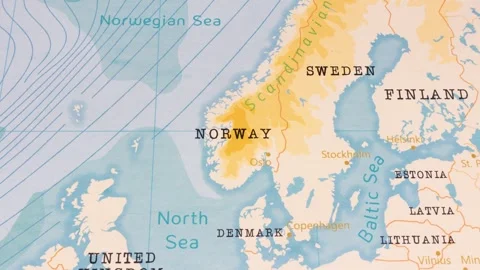 A Rotating Map Centered on Norway. Stock Footage 243446217