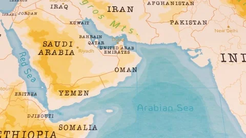 A Rotating Map Centered on Oman. Stock Footage 243446210