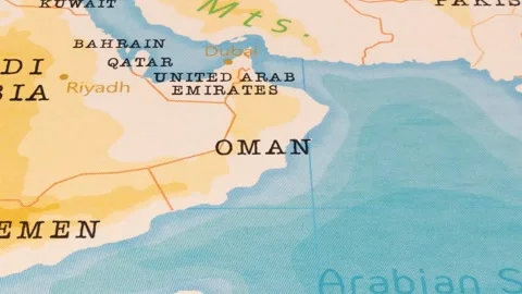 A Rotating Map Centered on Oman. Stock Footage 243476503