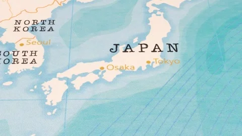 A Rotating Map Centered on Osaka. Stock Footage 243476451
