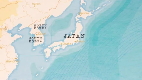 A Rotating Map Centered on Osaka, Tokyo, Japan. Stock Footage 243445490