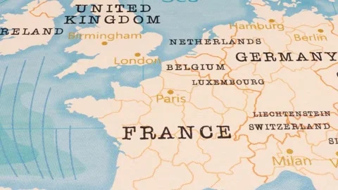 A Rotating Map Centered on Paris. Stock Footage 243476595