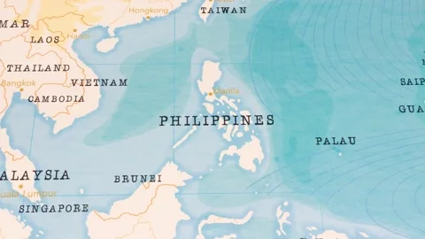 A Rotating Map Centered on Philippines. Stock Footage 243446368
