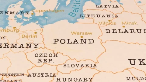 A Rotating Map Centered on Poland. Stock Footage 243476654