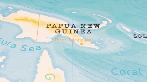 A Rotating Map Centered on Port Moresby. Stock Footage 243476687