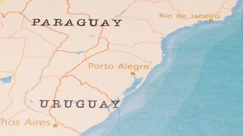 A Rotating Map Centered on Porto Alegre. Stock Footage 243476672