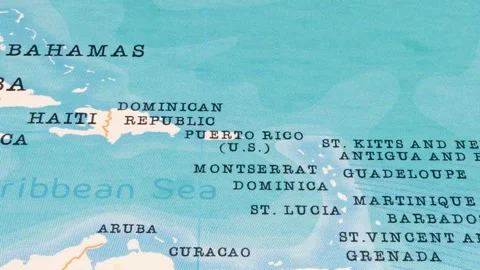 A Rotating Map Centered on Puerto Rico. Stock Footage 243476688