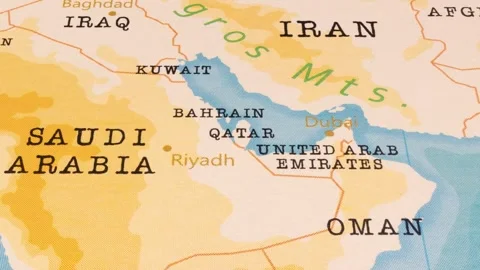 A Rotating Map Centered on Qatar. Stock Footage 243476733